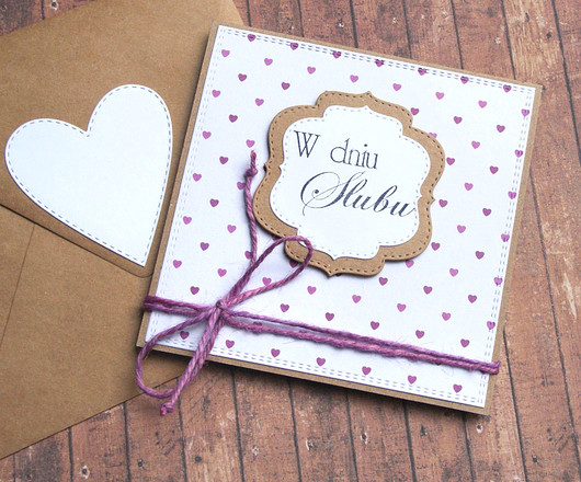 kartka ślubna : purple hearts kaktusia