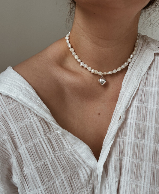 złote naszyjniki Naszyjnik z pereł naturalnych srebrne serce