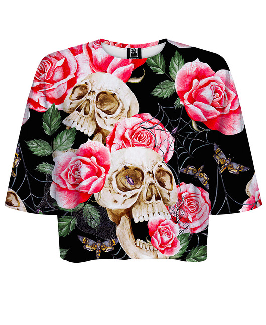 t-shirt damskie DR.CROW T-shirt Krótki CROP Skull in Roses
