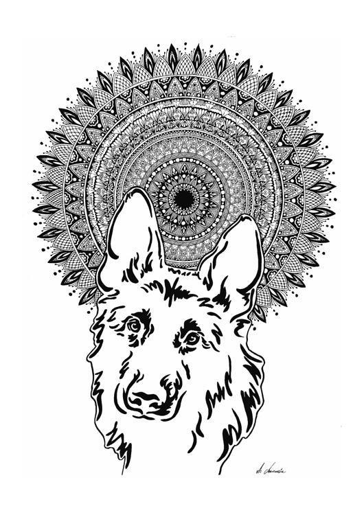 grafiki i ilustracje Mandala nr 25, Owczarek Niemiecki, reprodukcje