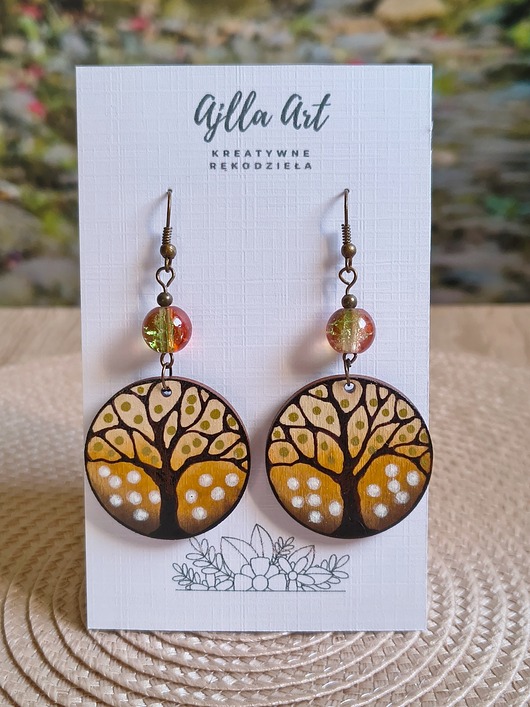 kolczyki drewniane Kolczyki malowane ręcznie boho