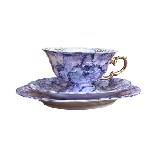 filiżanki Niebieski zestaw śniadaniowy marmurkowy, Wałbrzych, Polska, lata 70.