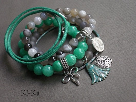 Mint and grey set  - bransoletki KiKa pracownia