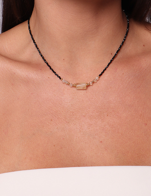 naszyjniki - inne Naszyjnik z kamieni naturalnych czarny turmalin cytryn