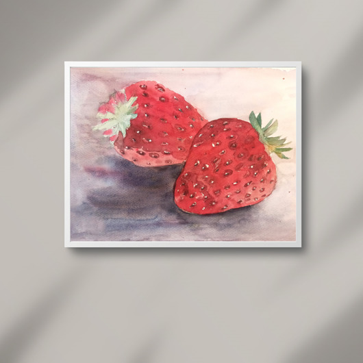 obrazy WYPRZEDAŻ SZTUKI! Akwarela Truskawki oryginalny obraz 300g 21x30 cm