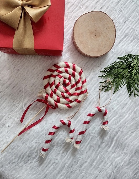 ozdoby choinkowe Zestaw swiateczny 2x zawieszka na choinkę + Lolipop ze sznurka