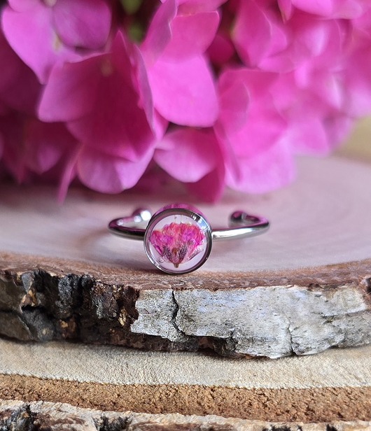 pierścionek z żywicy Wieczny kwiat pierścionek srebrny prawdziwy żywica różowy