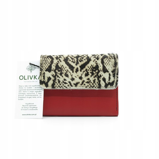 portfele damskie Portfel damski skórzany klapka w zwierzęcy wzór przegródki czerwony Olivka