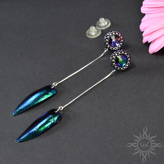 kolczyki swarovski Yashil, długie kolczyki z kryształami Swarovski