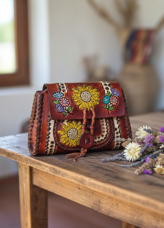 torby na ramię Torebka skórzana Ivanna ręcznie robiona kwiaty