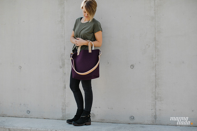 torby XXL Marmollada - torebka filcowa śr OBERŻYNA + B do ręki