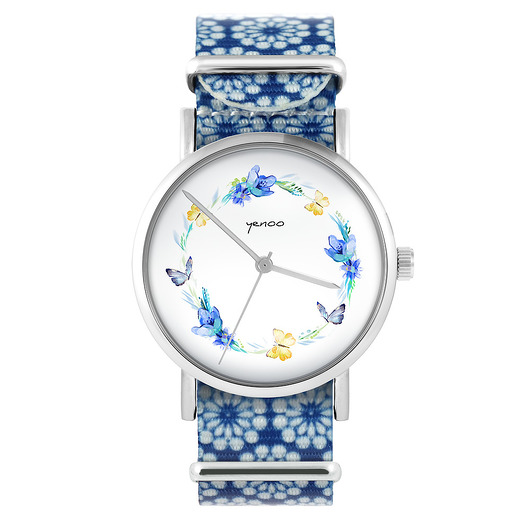zegarki damskie Zegarek - Wianek, motyle - niebieski, kwiaty