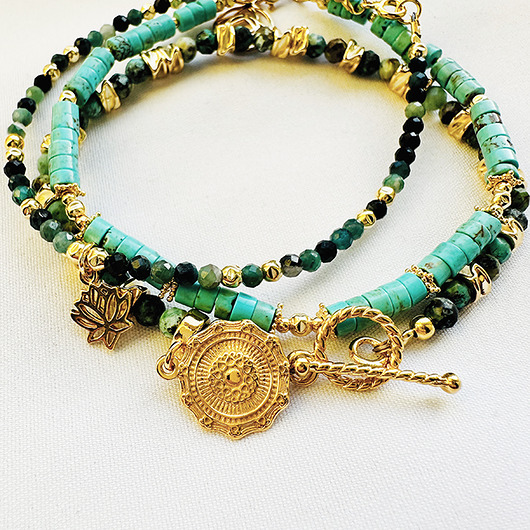 bransoletki z kamieni naturalnych Komplet Bransoletek z kamieni, naturalny turkus i turmalin