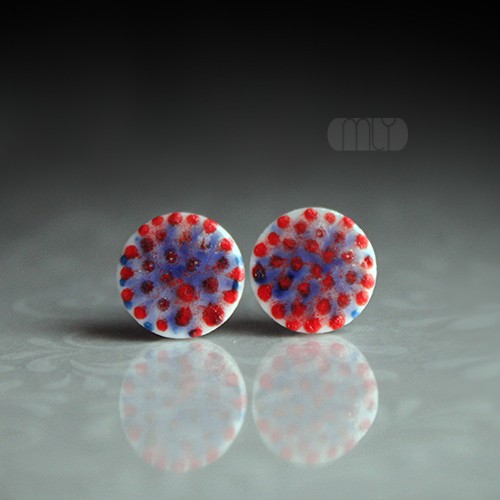 kolczyki ceramiczne W Kropki 11mm/stal chirurgiczna/