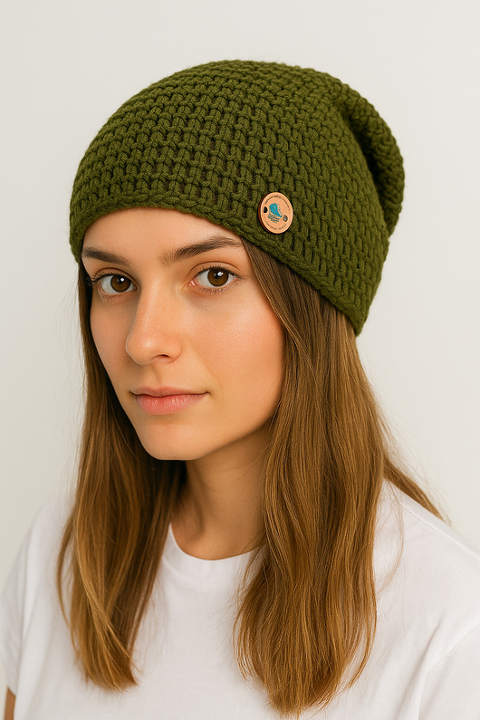 czapki damskie Czapka całoroczna przejściowa cienka bawełna s/m unisex khaki