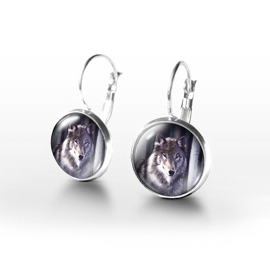 kolczyki szklane Kolczyki - Szary wilk