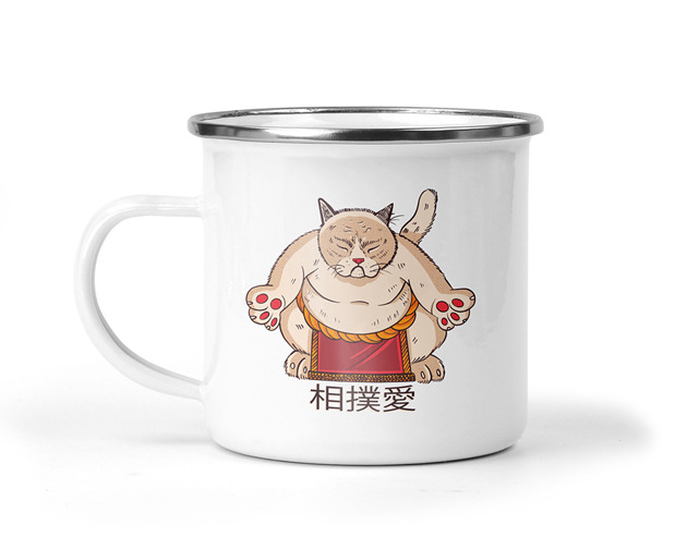 kubki Kubek metalowy kot sumo