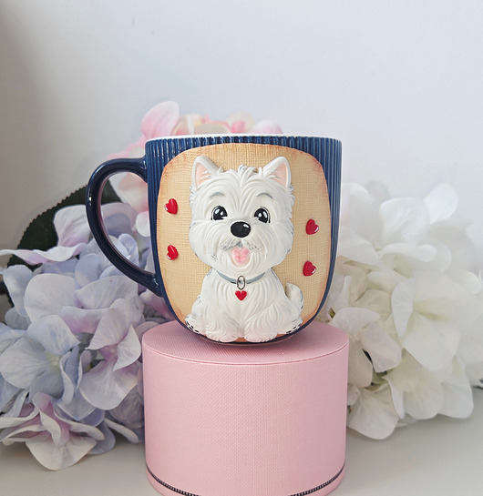 kubki Kubek motyw West Highland White Terrier, ręcznie dekorowany