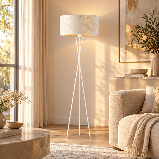 lampy podłogowe Elegancka lampa stojąca na 3 nogach z abażurem PARYŻ MARMUR