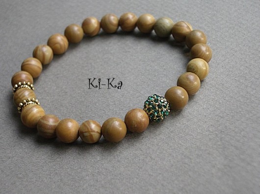 Emerald, beige and gold 3  - bransoletki KiKa pracownia