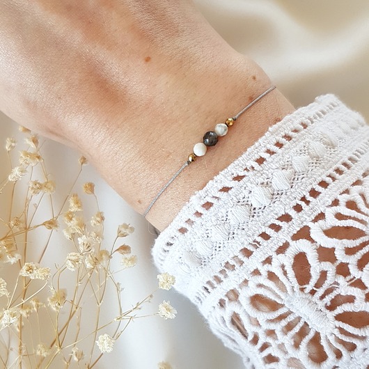 szara bransoletka z kwarcem dymnym LEI handmade 