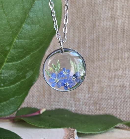 wisiory Wisiorek z niezapominajkami prawdziwe kwiaty srebrny