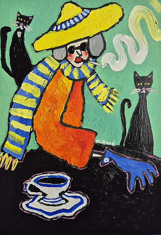 obrazy Obraz do salonu portret babci śniło mi się że siedziałam z kotami