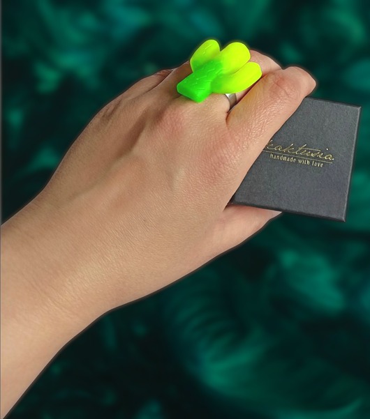 pierścionek z żywicy Pierścień z żywicy : KAKTUS : ombre : żółto-zielony neonowy