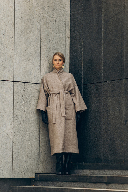 płaszcze damskie Płaszcz / kimono wełniane HARUTO SUN ze stójką - cappucino