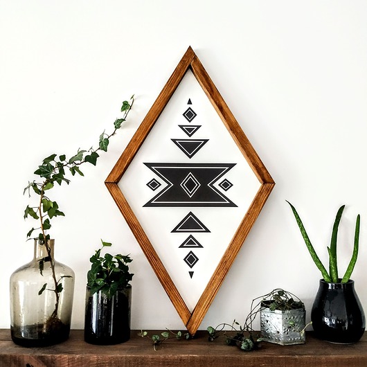 Drewniana tabliczka: Romb AZTEC - biały 59x34cm Be ART