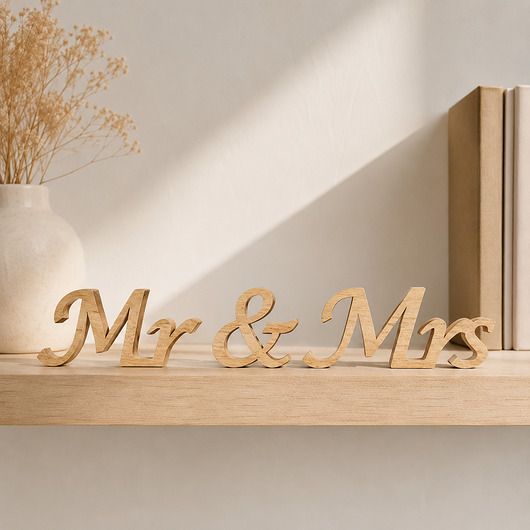 dodatki ślubne Drewniany napis stojący "Mr & Mrs", na stół weselny