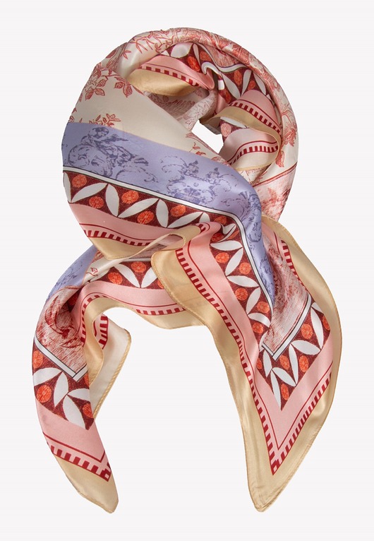 apaszki Duża apaszka damska jedwabna beżowo- różowa 88x88 cm