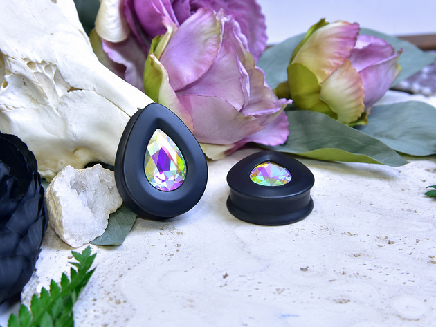 biżuteria różna Tunele do uszu łezki 10-100mm ze szklanym kryształkiem #009 Crystal AB