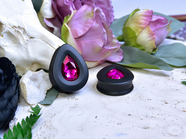 biżuteria różna Tunele do uszu łezki 10-100mm ze szklanym kryształkiem #023 Rose Red