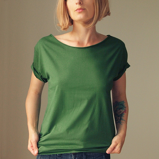 t-shirt damskie Butelkowy Zgaszony Oversize Bez Nadruku