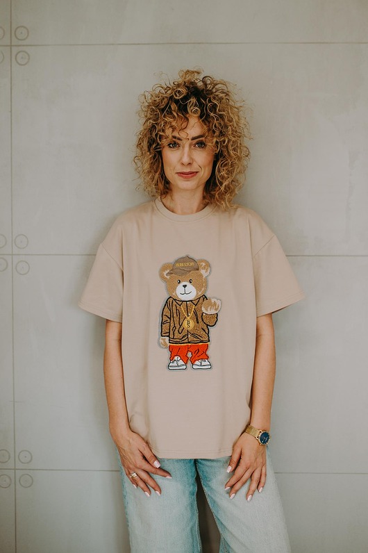 t-shirt damskie T-shirt oversize Snoop Teddy dla mamy beige