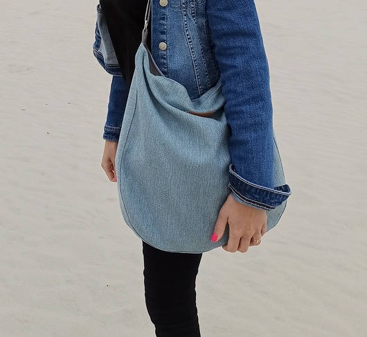 Duża torba boho szary z niebieskim XXL Made by Joan