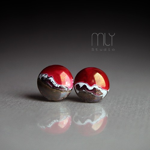 kolczyki ceramiczne Rubinowe 9mm/stal chirurgiczna/