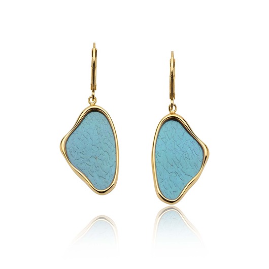 kolczyki pozłacane Kolczyki z niebieskim tytanem- srebrne 925, pozłacane, zapięcie angielskie