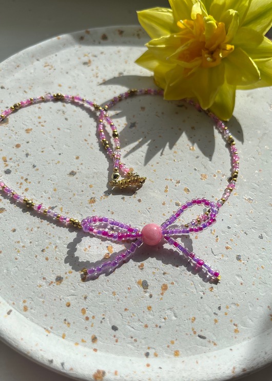 chokery Choker z jadeitem kokardka