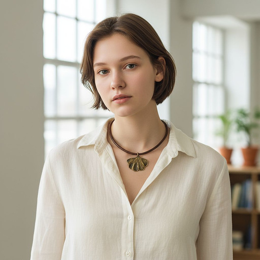 naszyjniki - inne Liść naszyjnik na rzemieniu Black