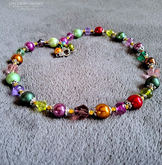 kolie Vintage style efektowny naszyjnik z pereł i  kryształów, handmade