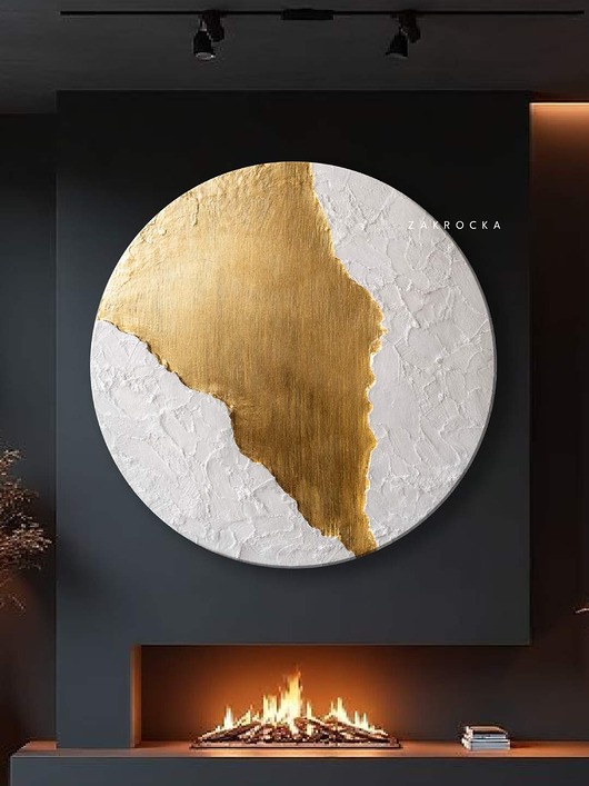 obrazy Obrazy okrągłe do salonu - szczotkowane złoto