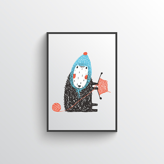 plakat. owieczka robi na drutach Love Life and Forest
