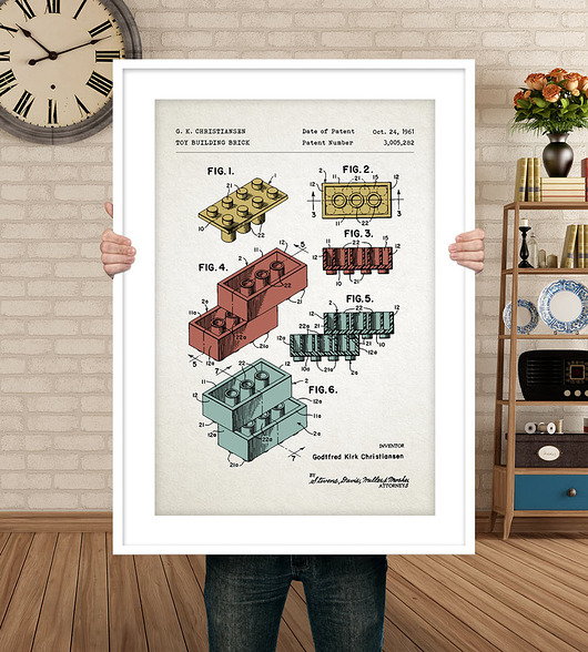 Klocki Lego - patent - plakat 50x70 cm minimalmill