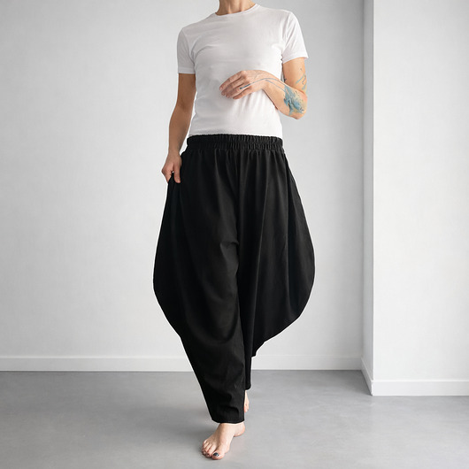 spodnie materiałowe damskie Spodnie damskie lniane czarne haremki szerokie