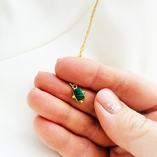 złote naszyjniki Naszyjnik  MALACHIT , zielony minerał