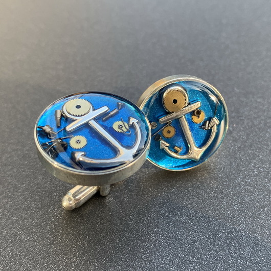 spinki do mankietów SPINKI - steam dream - anchor - blue