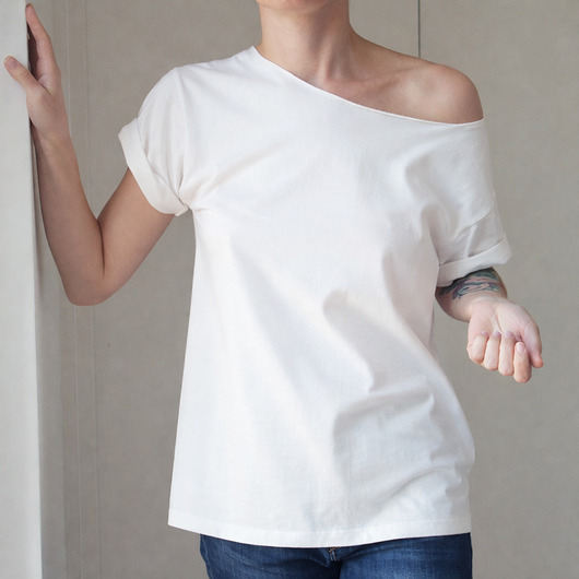 t-shirt damskie Biały Oversize bez nadruku