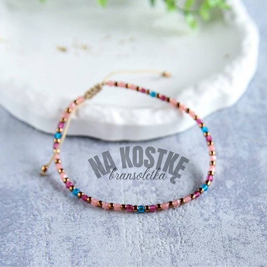 bransoletki na sznurku Róże/turkus na kostkę, bransoletka na nogę